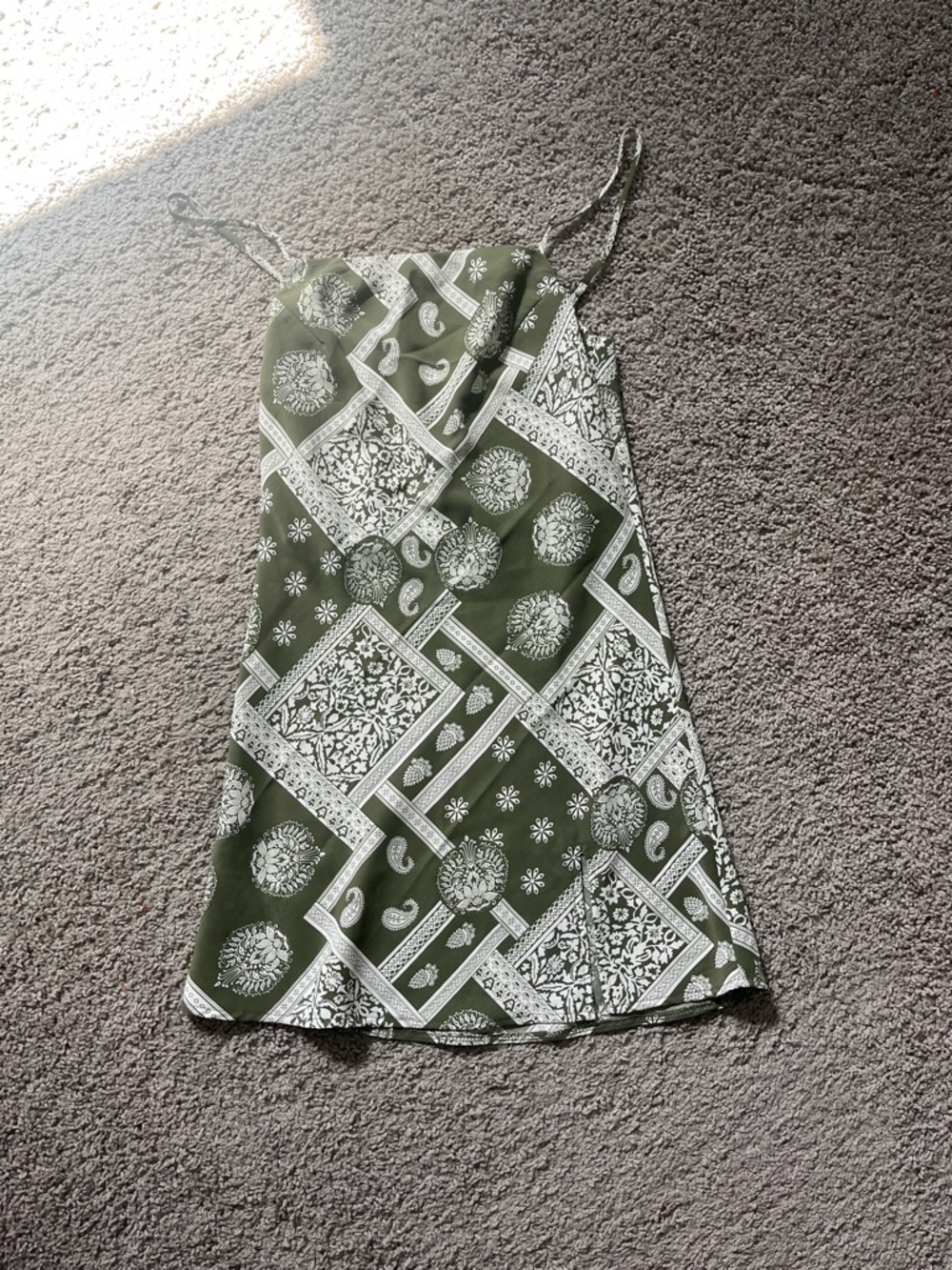 Verge Girl Olive Green and White Printed Mini Dress